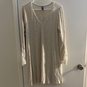 Alya Beige Ribbed Knit Sweater